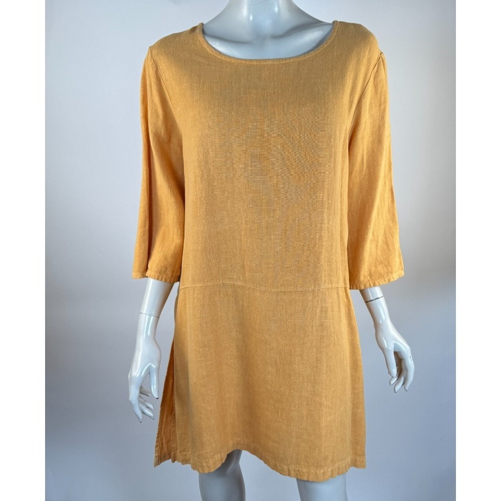 Bryn Walker Heavy Linen Tunic Top Women L Slit 1/2 Sleeve Lagenlook Round‎ Neck